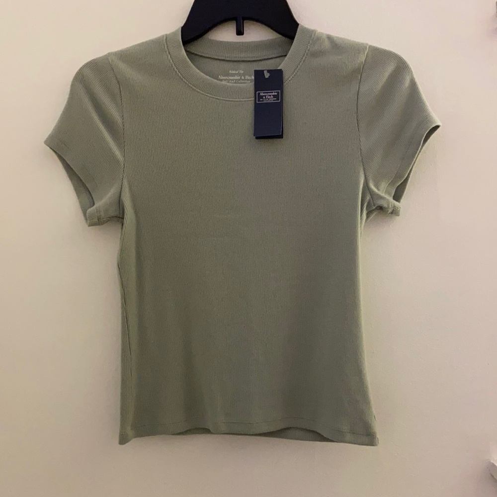 Womens Sage Green Abercrombie Ribbed Tee